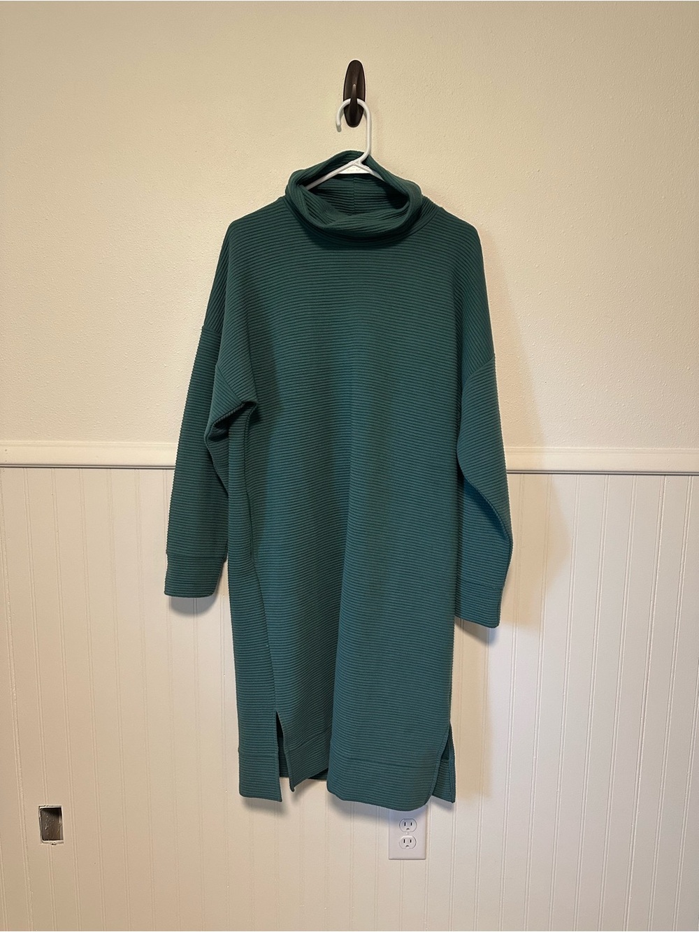 A New Day Teal Ribbed Cowl Neck Knit Sweater Dress Size Medium